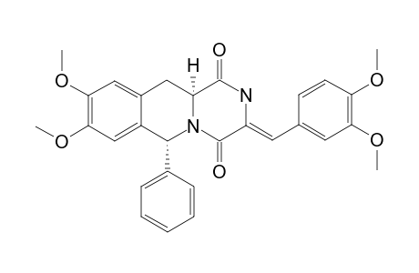 (+/-)-[6R*,11AS*,(3Z)]-3-(3,4-DIMETHOXYBENZYLIDENE)-8,9-DIMETHOXY-6-PHENYL-2,3,11,11A-TETRAHYDRO-1H-PYRAZINO-[1,2-B]-ISOQUINOLINE-1,4(6H)-DIONE