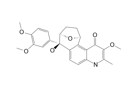 HELICTERONE-A;(9R*,10S*,13R*)-9-HYDROXY-3-METHOXY-2-METHYL-9-(3,4-DIMETHOXYPHENYL)-14-OXA-BICYCLO-[3.2.1]-OCTA-[F]-QUINOLONE