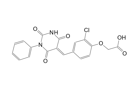 {2-chloro-4-[(E)-(2,4,6-trioxo-1-phenyltetrahydro-5(2H)-pyrimidinylidene)methyl]phenoxy}acetic acid