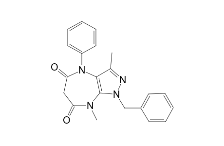 1-benzyl-1,8-dihydro-3,8-dimethyl-4-phenylpyrazolo[3,4-b][1,4]-diazepine-5,7(4H,6H)-dione