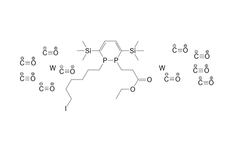 Ethyl 3-[2-(6-iodohexyl)-3,6-bis(trimethylsilyl)-1,2-dihydro-1,2-diphosphinin-1-yl]propanoate decacarbonyl ditungsten