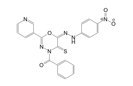 (6E)-4-benzoyl-2-(3-pyridinyl)-5-thioxo-4,5-dihydro-6H-1,3,4-oxadiazin-6-one (4-nitrophenyl)hydrazone