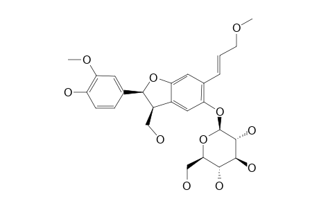 #2;AKEQUINTOSIDE-B;(7R,8R)-7,8-DIHYDRO-8-HYDROXYMETHYL-7-(4-HYDROXY-3-METHOXYPHENYL)-1'-(9'-METHOXY-7'-PROPENYL)-BENZOFURAN-2'-O-BETA-D-GLUCOPYRANOSIDE