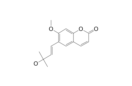 E-SUBERENOL;6-(3'-HYDROXY-3'-METHYL-1'-BUTENYL)-7-METHOXY-COUMARIN