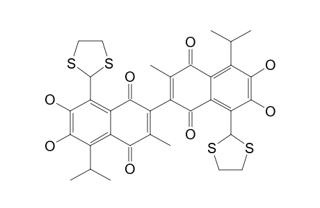 8,8'-BIS-[1,3]-DITHIOLAN-2-YL-6,7,6',7'-TETRAHYDROXY-5,5'-DIISOPROPYL-3,3'-DIMETHYL-[2,2']-BINAPHTHALENYL-1,4,1',4'-TETRAONE