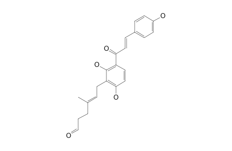 XANTHOANGELOL_C;2',4,4'-TRIHYDROXY-3'-[(E)-3-METHYL-6-OXO-2-HEXENYL]-CHALCONE