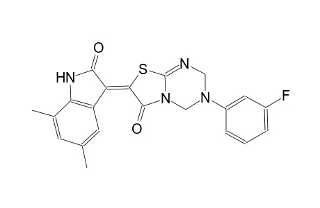 (7Z)-7-(5,7-dimethyl-2-oxo-1,2-dihydro-3H-indol-3-ylidene)-3-(3-fluorophenyl)-3,4-dihydro-2H-[1,3]thiazolo[3,2-a][1,3,5]triazin-6(7H)-one