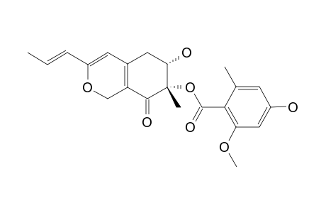 #1;KASANOSIN-C;6-ALPHA-HYDROXY-7-BETA-METHYL-8-OXO-3-[(E)-PROP-1-EN-1-YL]-5,6,7,8-TETRAHYDRO-1H-ISOCHROMEN-7-YL-4'-HYDROXY-2'-METHOXY-6'-METHYLBENZOATE