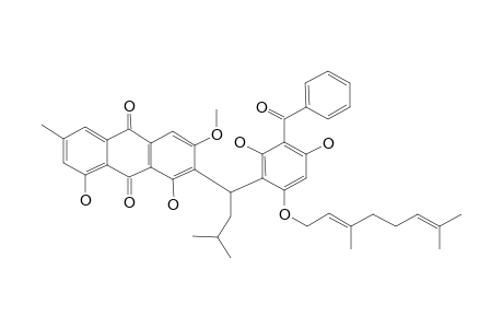 CRATOXYARBOREQUINONE-A;2-[1''-[11-BENZOYL-14-O-GERANYL-12,16-DIHYDROXYPHENYL]-3''-METHYLBUTYL]-1,8-DIHYDROXY-3-METHOXY-6-METHYL-9,10-ANTHRACENEDIONE