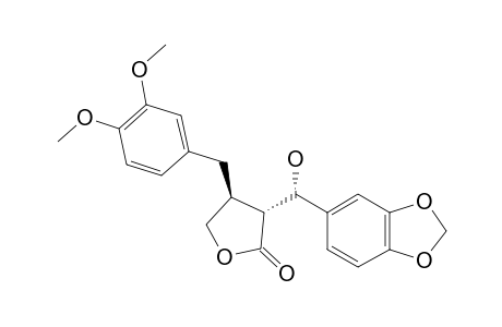 (-)-(3S,4R,6R)-3-(3',4'-METHYLENEDIOXY-ALPHA-HYDROXYBENZYL)-4-(3'',4''-DIMETHOXYBENZYL)-BUTYROLACTONE