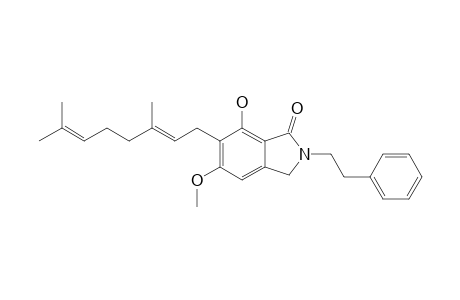 HERICERIN;6-[(2'E)-3',7'-DIMETHYL-2',6'-OCTADIENYL]-7-HYDROXY-5-METHOXY-N-(2''-PHENYLETHYL)-1-ISOINDOLINONE