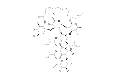 #2;CALYSOLIN-XI;11S-JALAPINOLIC-ACID-11-O-BETA-D-GLUCOPYRANOSYL-(1->4)-O-(2-O-TIGLOYL)-BETA-D-GLUCOPYRANOSYL-(1->3)-O-[2-O-(2S)-METHYLBUTYRYL,4-O-TIGLOYL]-ALPH