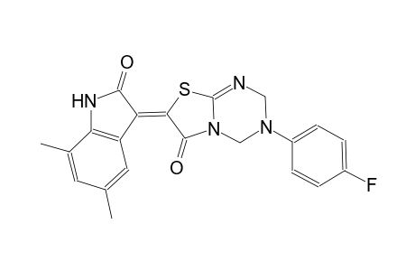 (7Z)-7-(5,7-dimethyl-2-oxo-1,2-dihydro-3H-indol-3-ylidene)-3-(4-fluorophenyl)-3,4-dihydro-2H-[1,3]thiazolo[3,2-a][1,3,5]triazin-6(7H)-one