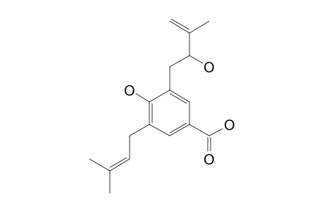 (+/-)-4-HYDROXY-3-(2-HYDROXY-3-METHYL-3-BUTENYL)-5-(3-METHYL-2-BUTENYL)-BENZOIC_ACID