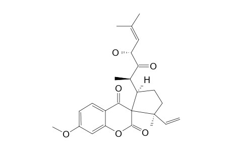 #2;DOREMONE-A;(2'S,5'R)-2'-ETHENYL-5'-[(2R,4R)-4-HYDROXY-6-METHYL-3-OXOHEPT-5-EN-2-YL]-7-METHOXY-2'-METHYL-4H-SPIRO-[CHROMENE-3,1'-CYCLOPENTANE]-2,4-DIONE