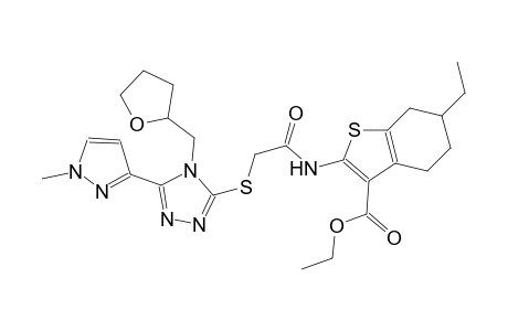 ethyl 6-ethyl-2-[({[5-(1-methyl-1H-pyrazol-3-yl)-4-(tetrahydro-2-furanylmethyl)-4H-1,2,4-triazol-3-yl]sulfanyl}acetyl)amino]-4,5,6,7-tetrahydro-1-benzothiophene-3-carboxylate