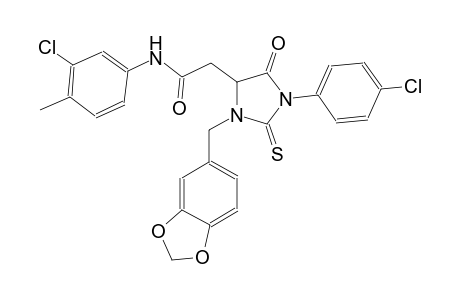 2-[3-(1,3-benzodioxol-5-ylmethyl)-1-(4-chlorophenyl)-5-oxo-2-thioxo-4-imidazolidinyl]-N-(3-chloro-4-methylphenyl)acetamide