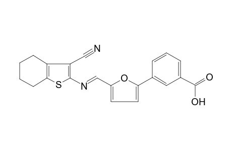 3-[5-[(E)-(3-cyano-4,5,6,7-tetrahydro-1-benzothiophen-2-yl)iminomethyl]-2-furanyl]benzoic acid