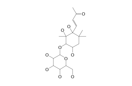 YOUNGIAJAPONICOL_D;3-ALPHA,5-BETA,6-ALPHA-TRIHYDROXY-4-ALPHA-(BETA-D-GLUCOPYRANOSYLOXY)-7-MEGASTIGMEN-9-ONE