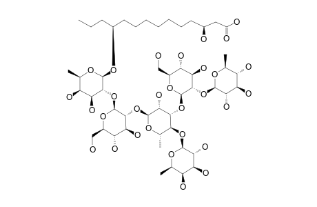 #9A;QUAMOCLINIC-ACID-D;(3S,11S)-IPUROLIC-ACID-11-O-BETA-D-QUINOVOPYRANOSYL-(1->2)-O-BETA-D-GLUCOPYRANOSYL-(1->3)-[O-BETA-D-FUCOPYRANOSYL-(1->4)]-O-ALPHA-L-RHAM