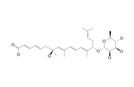 14-O-ALPHA-L-RHAMNOPYRANOSYL-(2E,4E,7R,8E,10E,12E,14R)-7,9,13,17-TETRAMETHYL-7,14-DIHYDROXY-2,4,8,10,12,16-OCTADECAHEXAENOIC-ACID