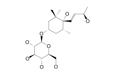 TURPINIONOSIDE-A;9-EPI-DENDRANTHEMOSIDE-A;(3S,5R,6S,9S)-3,6,9-TRIHYDROXY-MEGASTIGMAN-7-ENE-3-O-BETA-D-GLUCOPYRANOSIDE