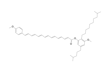 2,4,6,8,10,12,14-Pentadecaheptaenoic acid, 15-(4-methoxyphenyl)-, 3-methoxy-2-(9-methyldecyl)-5-(4-methylpentyl)phenyl ester