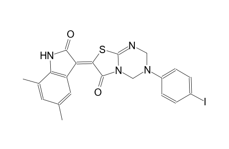 (7Z)-7-(5,7-dimethyl-2-oxo-1,2-dihydro-3H-indol-3-ylidene)-3-(4-iodophenyl)-3,4-dihydro-2H-[1,3]thiazolo[3,2-a][1,3,5]triazin-6(7H)-one