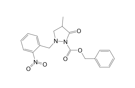 1-Pyrazolidinecarboxylic acid, 4-methyl-2-[(2-nitrophenyl)methyl]-5-oxo-, phenylmethyl ester, (.+-.)-