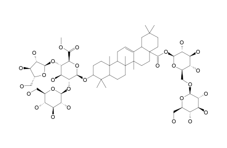 ARALIASAPONIN-XVIII-METHYLESTER;3-O-ALPHA-L-ARABINOFURANOSYL-(1->4)-[BETA-D-GLUCOPYRANOSYL-(1->2)]-BETA-D-GLUCURONOPYRANOSYL-OLEANOLIC-ACID-28