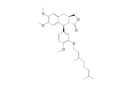 (+/-)-(3A-R,9-S,9A-R)-9-(3-GERANOXY-4-METHOXYPHENYL)-6,7-DIMETHOXY-3A,4,9,9A-TETRAHYDRONAPHTHO-[2.3-C]-FURAN-1-(3-H)-ONE