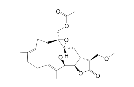 DURUMOLIDE-O;[1R*,3R*,4S*,13R*,14R*,15S*,(7E),(11E)]-13-HYDROXY-18-ACETOXY-17-METHOXY-3,4-EPOXY-CEMBRA-7,11-DIEN-16,14-OLIDE