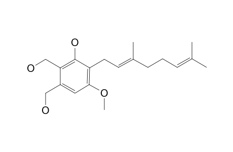 HERICENOL-A;1-HYDROXY-5,6-BIS-(HYDROXYMETHYL)-3-METHOXY-2-(3,7-DIMETHYLOCTA-2,6-DIENYL)-BENZENE