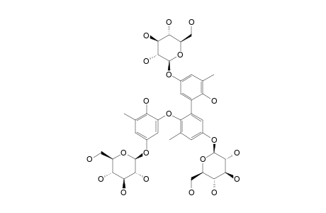 #2;PYROLASIDE-B;5-5'-DEHYDRO-[(4-O-5'')-DEHYDRO-DI-(3-METHYL-4-HYDROXY-PHENYL-1-O-BETA-D-GLUCOPYRANOSIDE)]-(3-METHYL-4-HYDROXY-PHENYL-1-O-BETA-D-GLUCOPYRANOSIDE