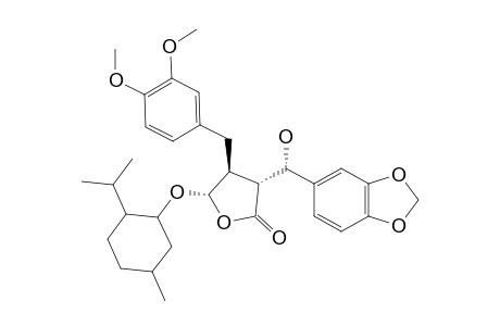 (-)-(3S,4R,5R,6R)-3-(3',4'-METHYLENEDIOXY-ALPHA-HYDROXYBENZYL)-4-(3'',4''-DIMETHOXYBENZYL)-5-(1-MENTHYLOXY)-BUTYROLACTONE