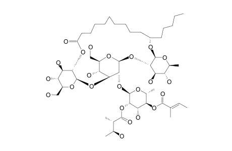 #1;CALYSOLIN-X;11S-JALAPINOLIC-ACID-11-O-[2-O-(2S,3S)-NILOYL,4-O-TIGLOYL]-ALPHA-L-RHAMNOPYRANOSYL-(1->2)-[O-BETA-D-GLUCOPYRANOSYL-(1->3)]-O-BETA-D-GLUCOPYRANOS