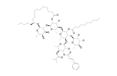 #3;PESCAPREIN_XII;(11-S)-O-HEXADECANOIC_ACID-3-O-ALPHA-L-RHAMNOPYRANOSYL-(1->3)-4-O-[3-O-(TRANS-CINNAMOYL)-4-O-(2-METHYLPROPANOYL)-ALPHA-L-RHAMNOPYRANOSYL]-