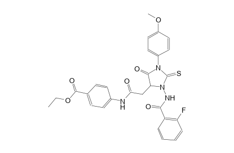 ethyl 4-({[3-[(2-fluorobenzoyl)amino]-1-(4-methoxyphenyl)-5-oxo-2-thioxo-4-imidazolidinyl]acetyl}amino)benzoate