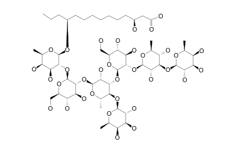 #10A;QUAMOCLINIC-ACID-E;(3S,11S)-IPUROLIC-ACID-11-O-BETA-D-FUCOPYRANOSYL-(1->3)-O-BETA-D-QUINOVOPYRANOSYL-(1->2)-O-BETA-D-GLUCOPYRANOSYL-(1->3)-[O-BETA-D-FUCOP