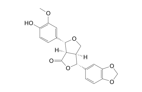 (2R,3aR,6R,6aS)-2-(3'-methoxy-4'-hydroxyphenyl)-6-(3'',4''-methylenedioxyphenyl)-8-oxo-3,7-dioxabicyclo[3.3.0]octane