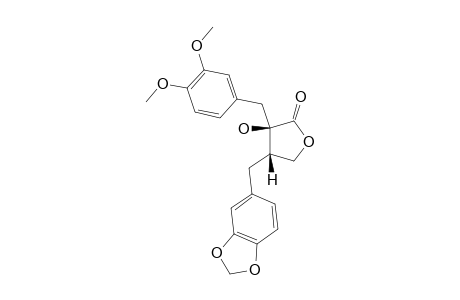 GUAYADEQUIOL;2-BETA-HYDROXY-2-ALPHA-3',4'-DIMETHOXYBENZYL-3-ALPHA-3'',4''-METHYLENEDIOXYBENZYL-GAMMA-BUTYROLACTONE