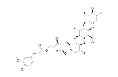 FAXGX;ALPHA-D-XYLOPYRANOSYL-(1->3)-ALPHA-L-GALACTOPYRANOSYL-(1->2)-BETA-D-XYLOPYRANOSYL-(1->2)-5-O-TRANS-FERULOYL-ALPHA-L-ARABINOFURANOSIDE