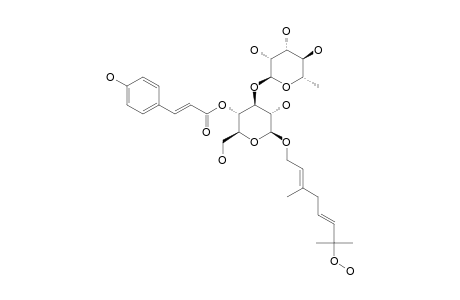 #1;LIGUROSIDE-A;[(2E),(5E)]-7-HYDROPEROXY-3,7-DIMETHYL-2,5-OCTADIENYL-O-(ALPHA-L-RHAMNOPYRANOSYL)-(1''->3')-(4'''-O-TRANS-PARA-COUMAROYL)-BETA-D-GLUCOPYRANOSID