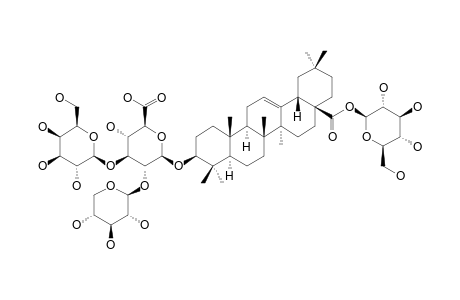 ELATOSIDE_C;28-O-BETA-D-GLUCOPYRANOSYLOLEANOLIC_ACID_3-O-{[BETA-D-XYLOPYRANOSYL-(1->2)]-[BETA-D-GALACTOPYRANOSYL-(1->3)]}-BETA-D-GLUCOPYRANOSIDURON