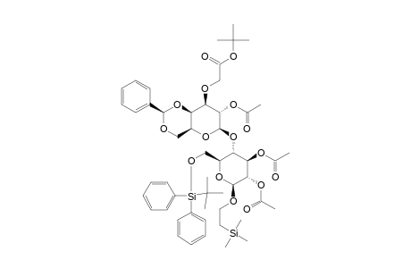 #9;2-(TRIMETHYLSILYL)-ETHYL-[2-O-ACETYL-4,6-O-BENZYLIDINE-[3-O-[(TERT.-BUTOXYCARBONYL)-METHYL]-BETA-D-GALACTOPYRANOSYL]-(1->4)-2,3-DI-O-ACETYL-6-O-TERT.-BUTYLD