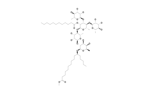 PESCAPROSIDE_A;(11-S)-HYDROXYHEXADECANOATE_11-O-ALPHA-L-RHAMNOPYRANOSYL-(1->3)-O-[ALPHA-L-RHAMNOPYRANOSYL-(1->4)]-O-[2-O-N-DODECANOYL]-ALPHA-L-RHAM