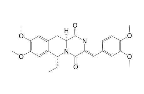 (+/-)-[6R*,11AS*,(3Z)]-3-(3,4-DIMETHOXYBENZYLIDENE)-6-ETHYL-8,9-DIMETHOXY-2,3,11,11A-TETRAHYDRO-6H-PYRAZINO-[1,2-B]-ISOQUINOLINE-1,4-DIONE