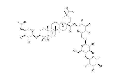 YIYELIANGWANOSIDE-IX;#1;3-O-ALPHA-(4'-O-ACETYL)-L-ARABINOPYRANOSYL-3-BETA-HYDROXY-OLEAN-12-ENE-28,29-DIOIC-ACID-28-O-[ALPHA-L-RHAMNOPYRANOSYL-(1->4)-BETA-D-GLU