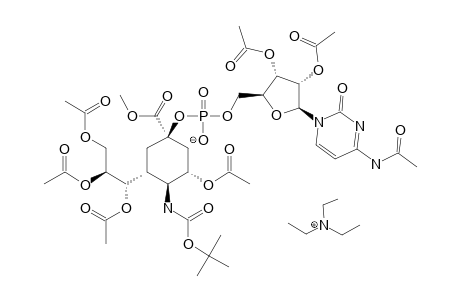 #65;TRIETHYLAMMONIUM-4-N-ACETYL-2',3'-DI-O-ACETYL-5'-CYTIDINYL-(METHYL-4,7,8,9-TETRA-O-ACETYL-5-TERT.-BUTOXYCARBONYLAMINO-3,5-DIDEOXY-D-GLYCERO-BETA-D-GALACTO-