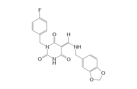 (5E)-5-{[(1,3-benzodioxol-5-ylmethyl)amino]methylene}-1-(4-fluorobenzyl)-2,4,6(1H,3H,5H)-pyrimidinetrione